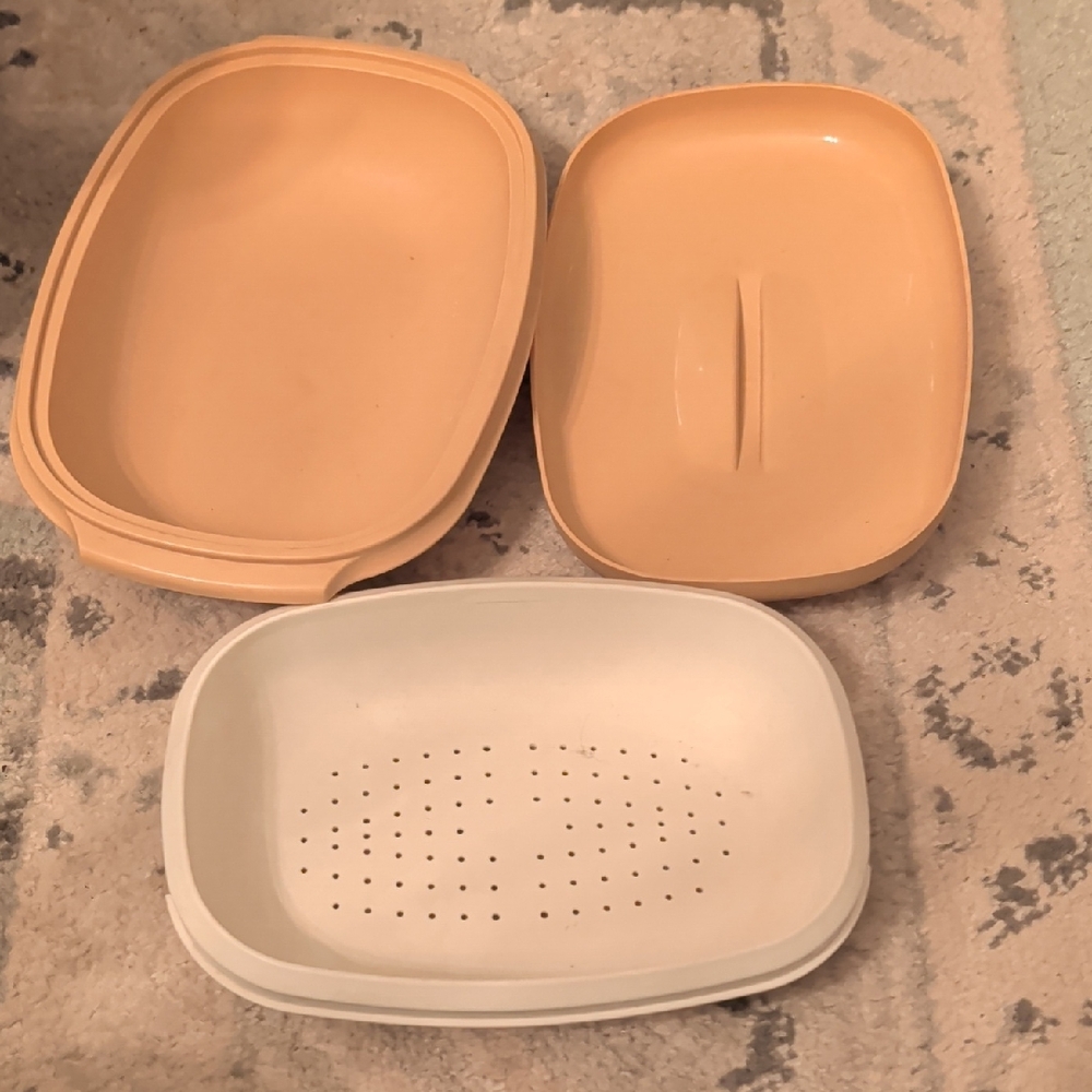 Peach and White Storage Container Set Vintage Tuberware Set